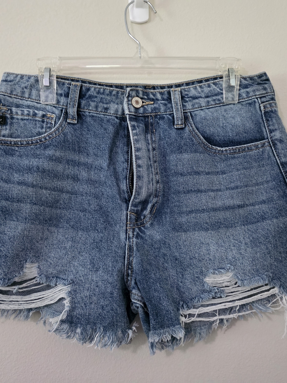 KanCan Distressed Frayed Hem Denim Shorts - Blue